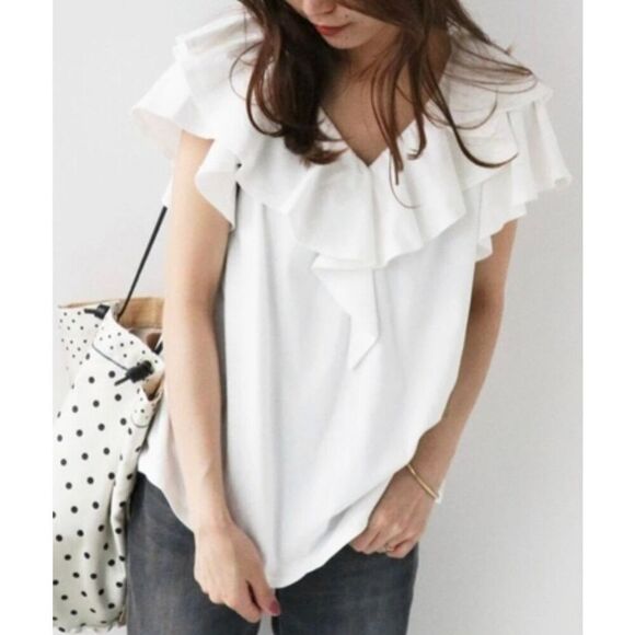 Journal Standard Relume 100% white cotton ruffle neck blouse F (M) - Picture 2 of 10